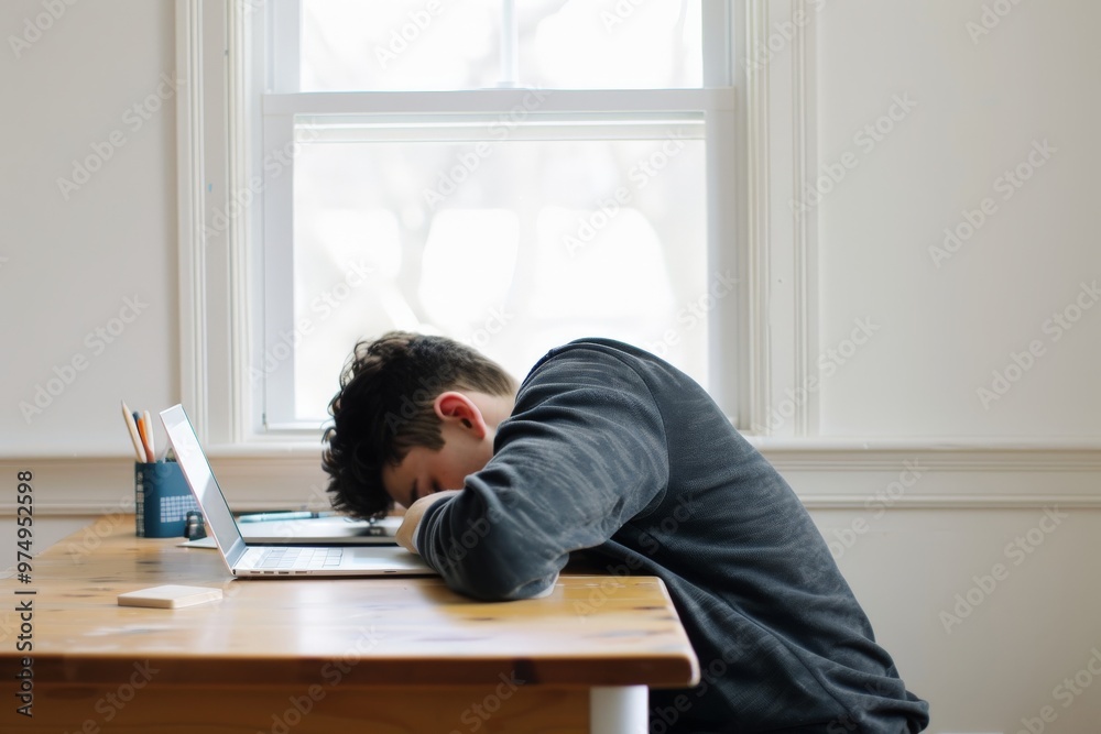 Tired Student Sleeping on Desk Tired Student Sleeping on Desk