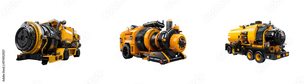 Set, collection of Sewer Suction Machine isolated on transparent background. Set, collection of Sewer Suction Machine isolated on transparent background.