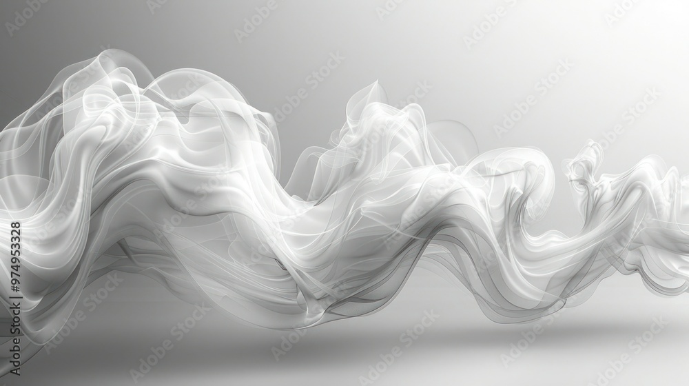 White Smoke Curve Wave Isolated on White Background - Abstract Smoke Flow for Design and Art Projects