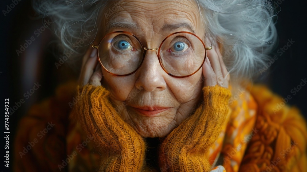 Emotional Elderly Woman Expressing Shock or Anger, Touching Cheeks, Isolated on White Background Emotional Elderly Woman Expressing Shock or Anger, Touching Cheeks, Isolated on White Background