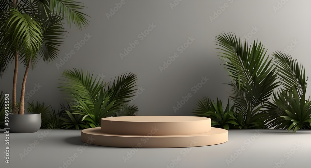 Product podium summer background 3d display vector nature pedestal shocase. Product podium platform luxury tropical presentation. Product podium summer background 3d display vector nature pedestal shocase. Product podium platform luxury tropical presentation.