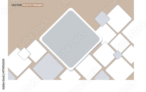 Empty rhombus photo frames. Set of square photo cards different sizes. Vector realistic Mockup for banner design, flyer, leaflet, photo album, portraits, collages. Blank template on beige. EPS10.