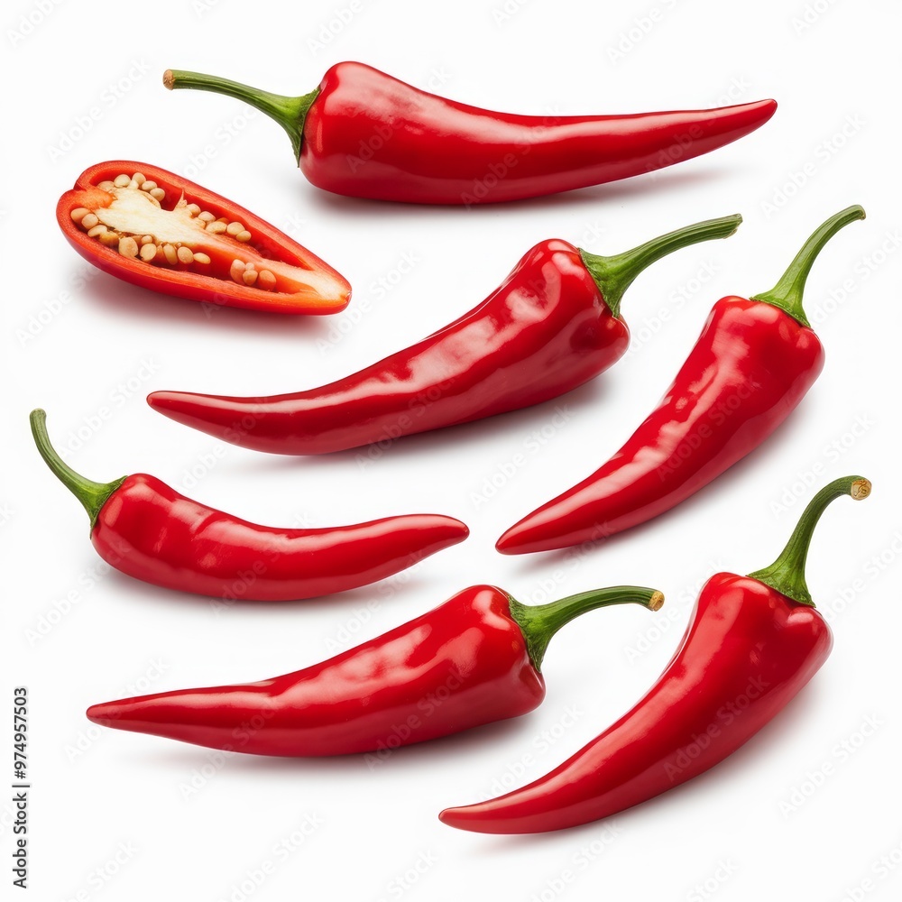 Vibrant Red Chili Peppers in Various Angles Vibrant Red Chili Peppers in Various Angles