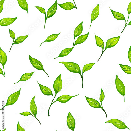 Tea leaves pattern background. green leaves vector pattern background. Green tea leaf seamless pattern.