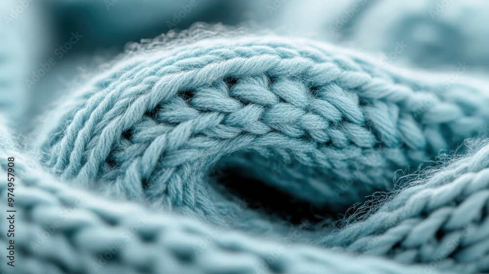 A close-up view of soft blue woolen fabric, showcasing an intricate knitting pattern that highlights the craftsmanship and texture, evoking a sense of warmth and comfort. A close-up view of soft blue woolen fabric, showcasing an intricate knitting pattern that highlights the craftsmanship and texture, evoking a sense of warmth and comfort.