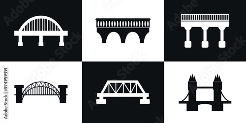 A collection of bridges on a chessboard background. Vector