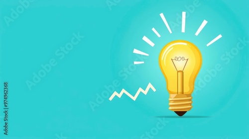 A bright yellow light bulb shining against a turquoise background, symbolizing ideas and creativity.