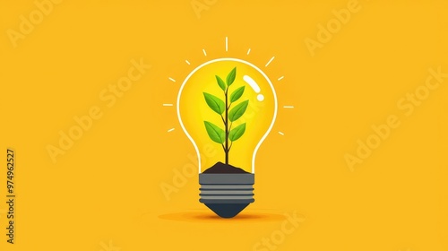 A light bulb with a growing plant symbolizes ideas, innovation, and sustainability, representing green energy and eco-friendly solutions.