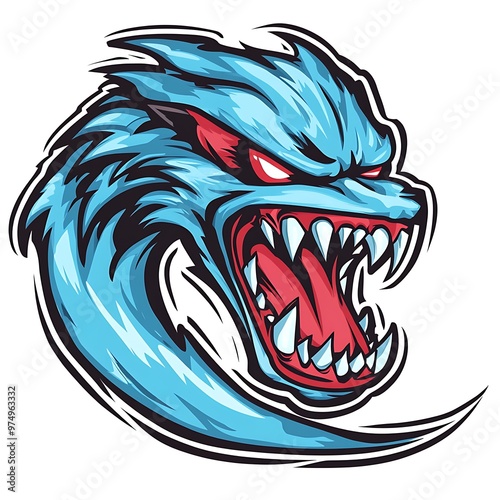 Wallpaper Mural Blue monster with sharp teeth and red eyes roaring Torontodigital.ca