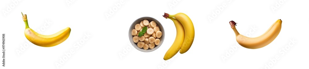 A banana on white baground top view A banana on white baground top view