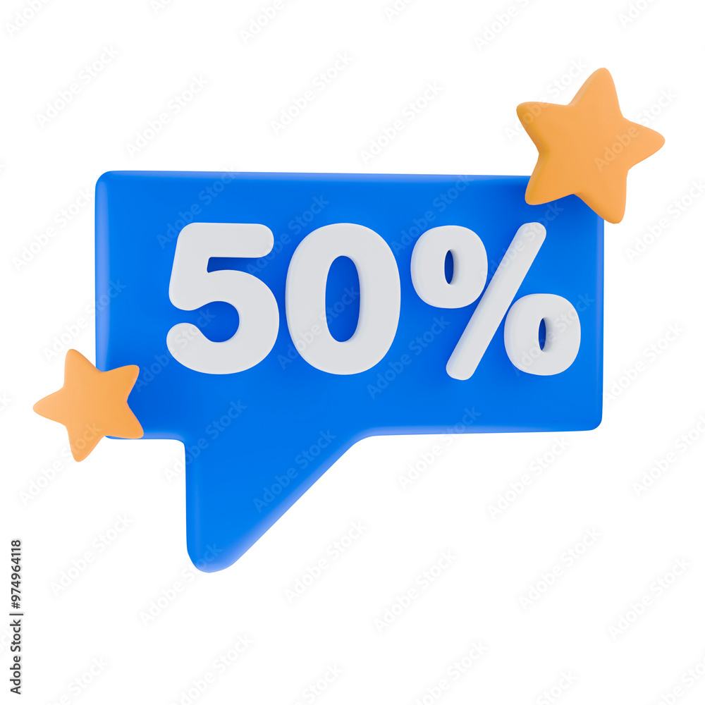 Text balloon 50% off 3D promotion Text balloon 50% off 3D promotion