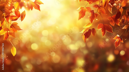 autumn leaves in the forest seasonal abstract background with bokeh fall leaves golden orange red backdrop leaves in the park 