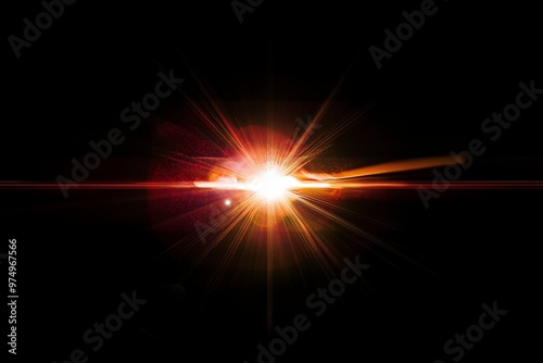 Light Flare on Black Background – Radiant Starburst Effect for Graphic Design