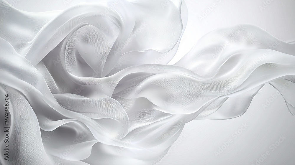 A high-quality close-up of white fabric swaying gently against a neutral gray backdrop, featuring sharp focus and minimal blur A high-quality close-up of white fabric swaying gently against a neutral gray backdrop, featuring sharp focus and minimal blur