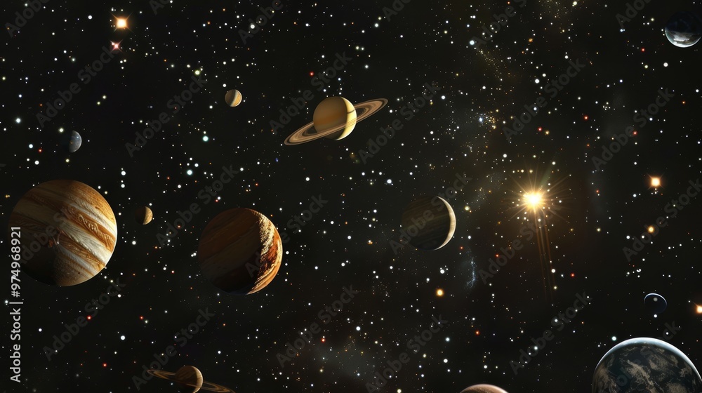 Mesmerizing Cosmic Landscape with Celestial Bodies and Shimmering Stars Mesmerizing Cosmic Landscape with Celestial Bodies and Shimmering Stars