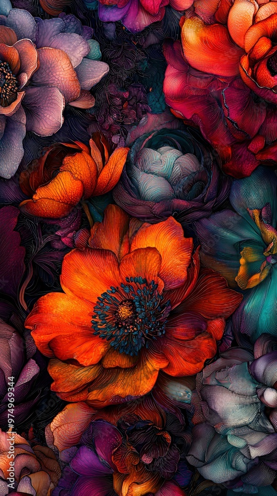 Close-up of multi-colored flowers on black background Close-up of multi-colored flowers on black background