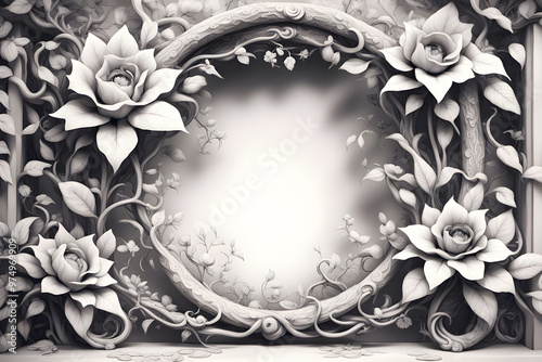Enigmatic Floral Frame: Mysterious Blooms and Vines Intertwining with Shadows for an Intriguing Look