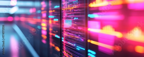 AI ecosystem analytics, dynamic data dashboards, neon data streams, sleek interface