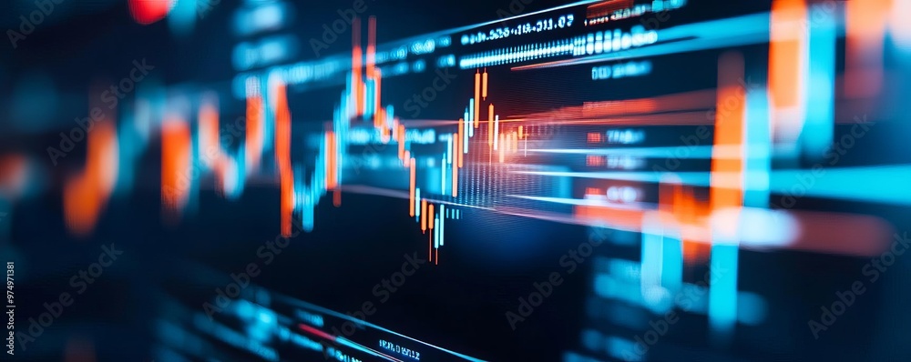 Fototapeta premium AI financial analysis, holographic stock market visualization, digital financial hub