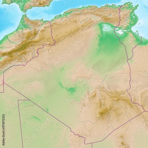 Blank physical topographic map of Algeria