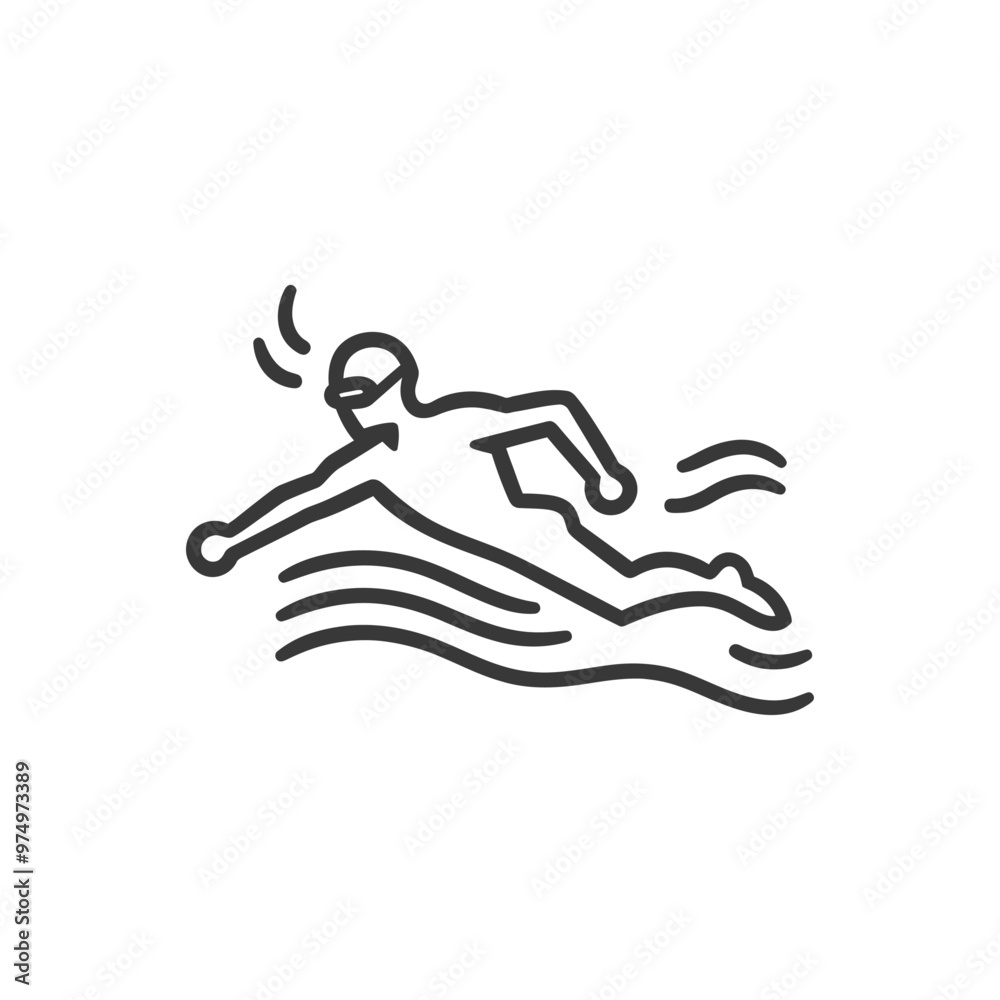 Line Art Illustration of a Swimmer in Water Line Art Illustration of a Swimmer in Water