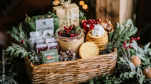 Festive Gift Basket with Cookies, Berries, and Treats