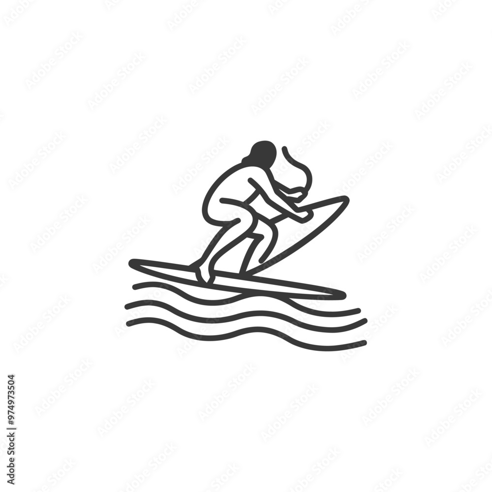 Line Art Illustration of a Surfer Riding a Wave Line Art Illustration of a Surfer Riding a Wave