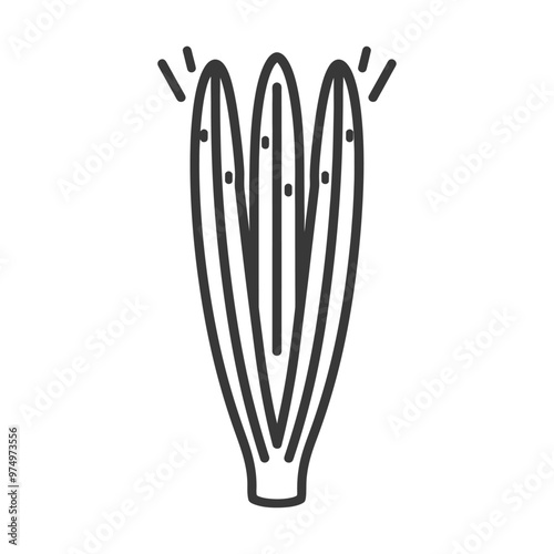 Line Art Illustration of a Tall Slender Cactus with Multiple Stems