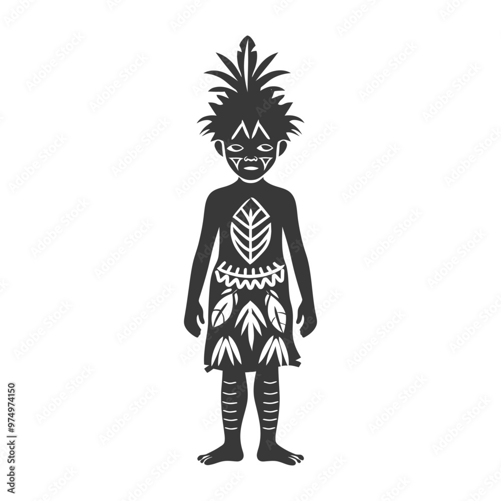 Black and White Silhouette of a Person with Tribal Body Art and a Headdress Black and White Silhouette of a Person with Tribal Body Art and a Headdress