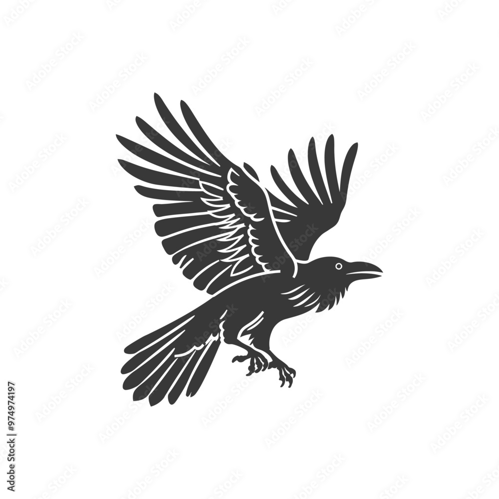 Black and White Silhouette of a Raven in Flight Black and White Silhouette of a Raven in Flight