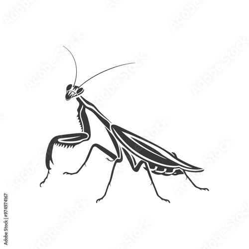 Black and White Silhouette of a Praying Mantis