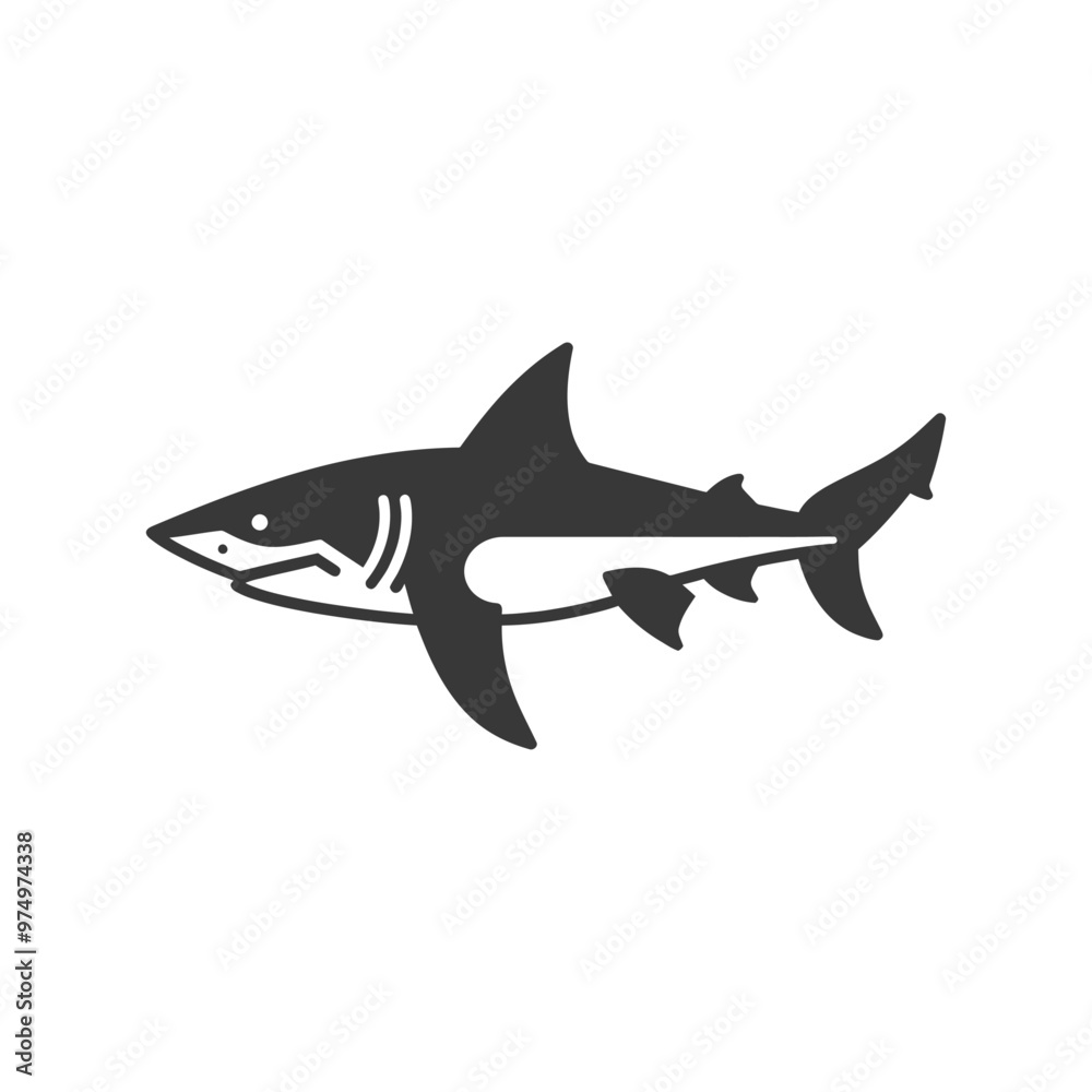 Black and White Silhouette of a Shark Swimming Black and White Silhouette of a Shark Swimming
