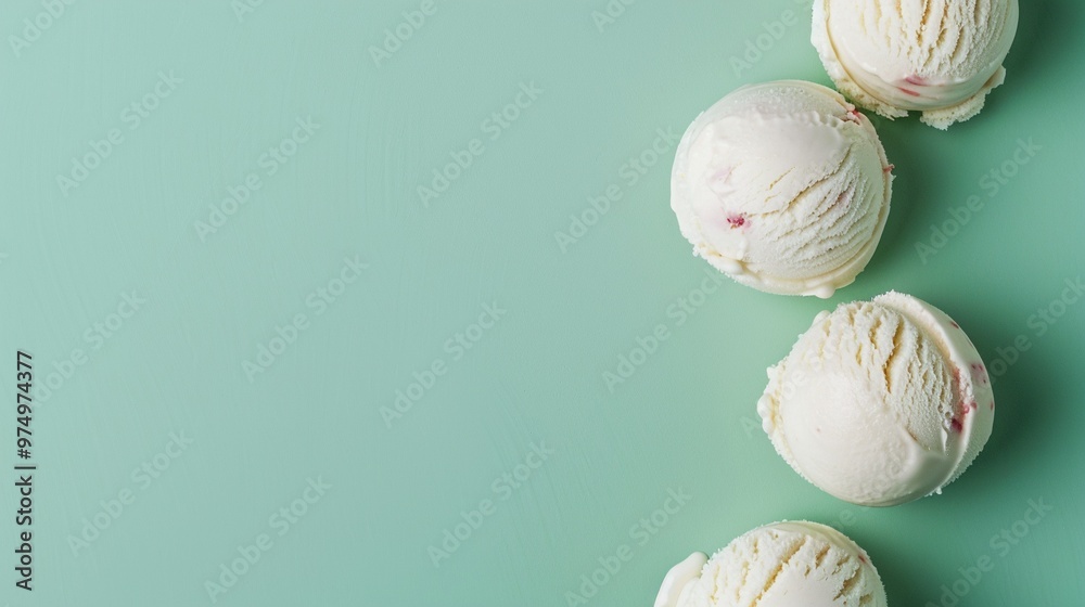 Minimalist Ice Cream Scoops Display on Pastel Green Background with Yellow, Pink, and Mint Colors Minimalist Ice Cream Scoops Display on Pastel Green Background with Yellow, Pink, and Mint Colors