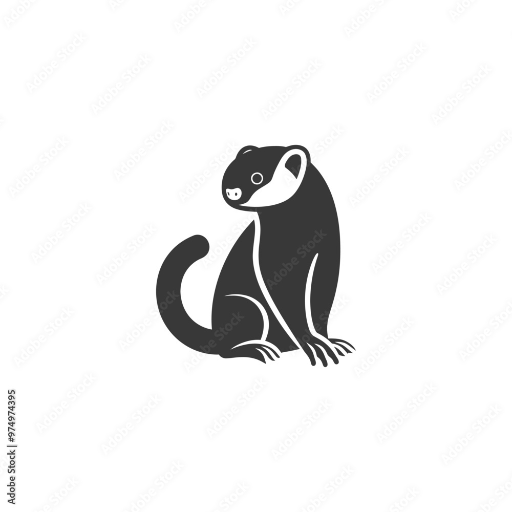 Black and White Silhouette of a Sitting Weasel Black and White Silhouette of a Sitting Weasel