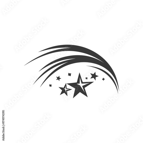 Black and white silhouette of a shooting star with a trail