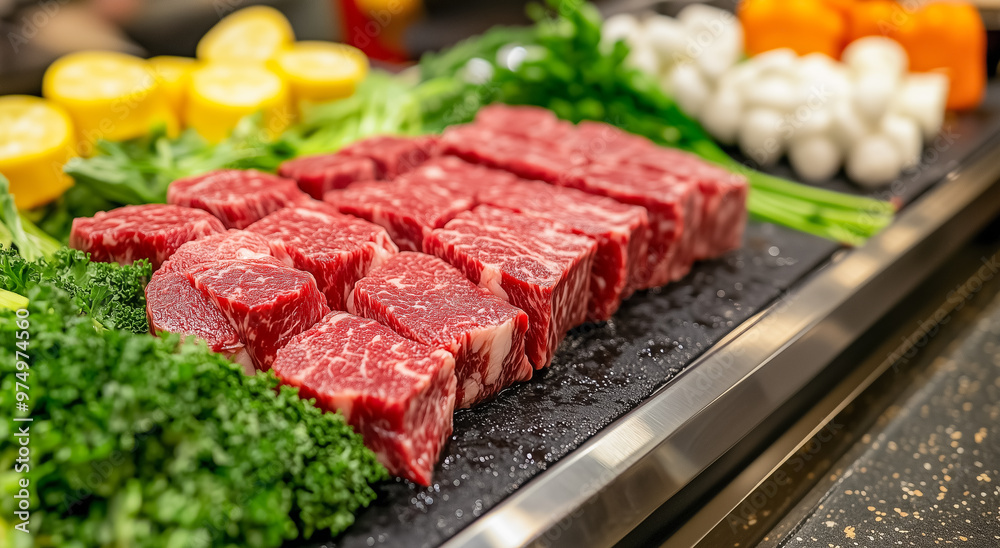 Fresh Raw Beef Steaks with Vegetables Prepared for Grilling
Fresh Raw Beef Steaks with Vegetables Prepared for Grilling