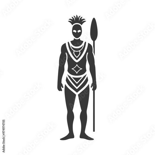 Black and White Silhouette of a Warrior with a Spear