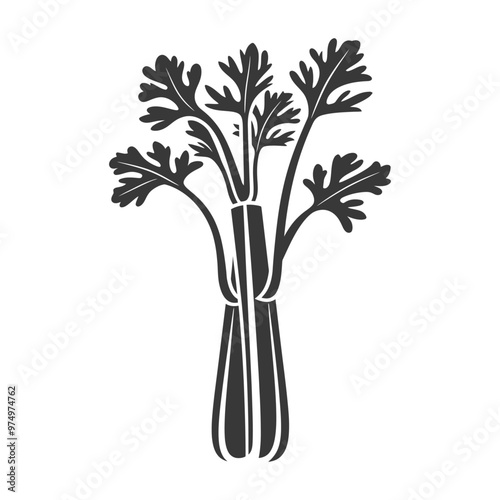 Black and White Silhouette of Celery Stalks with Leaves