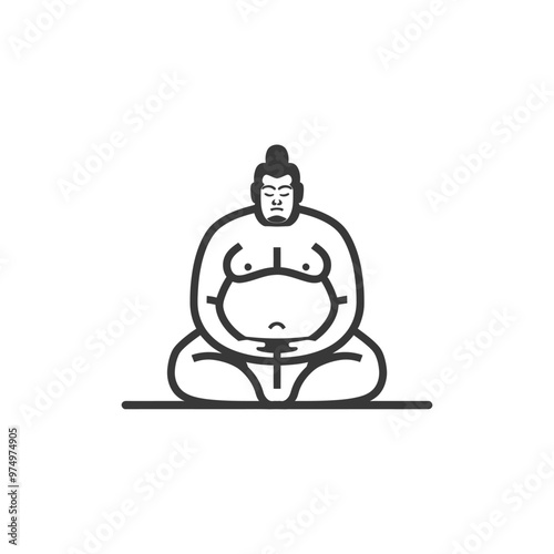 Line Art Illustration of a Sumo Wrestler in Seiza Position