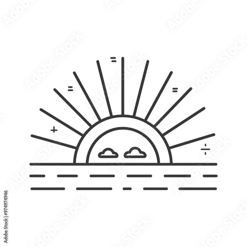 Line Art Illustration of a Sunrise Over Water