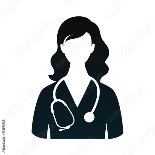 a female doctor , vector silhouette illustration, isolated white background,