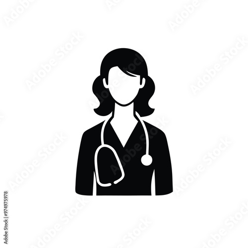 a female doctor , vector silhouette illustration, isolated white background,