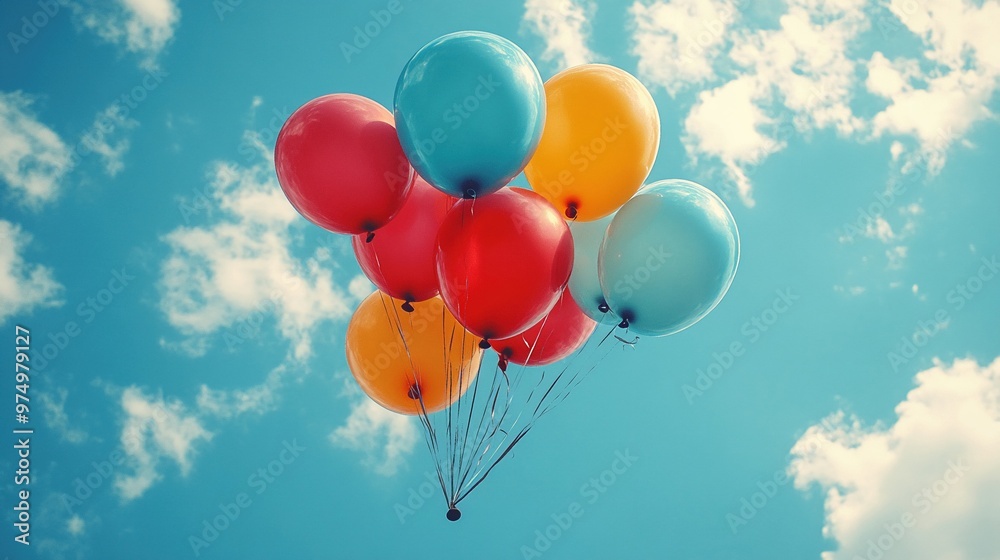 Vibrant balloons against a backdrop of a clear blue sky