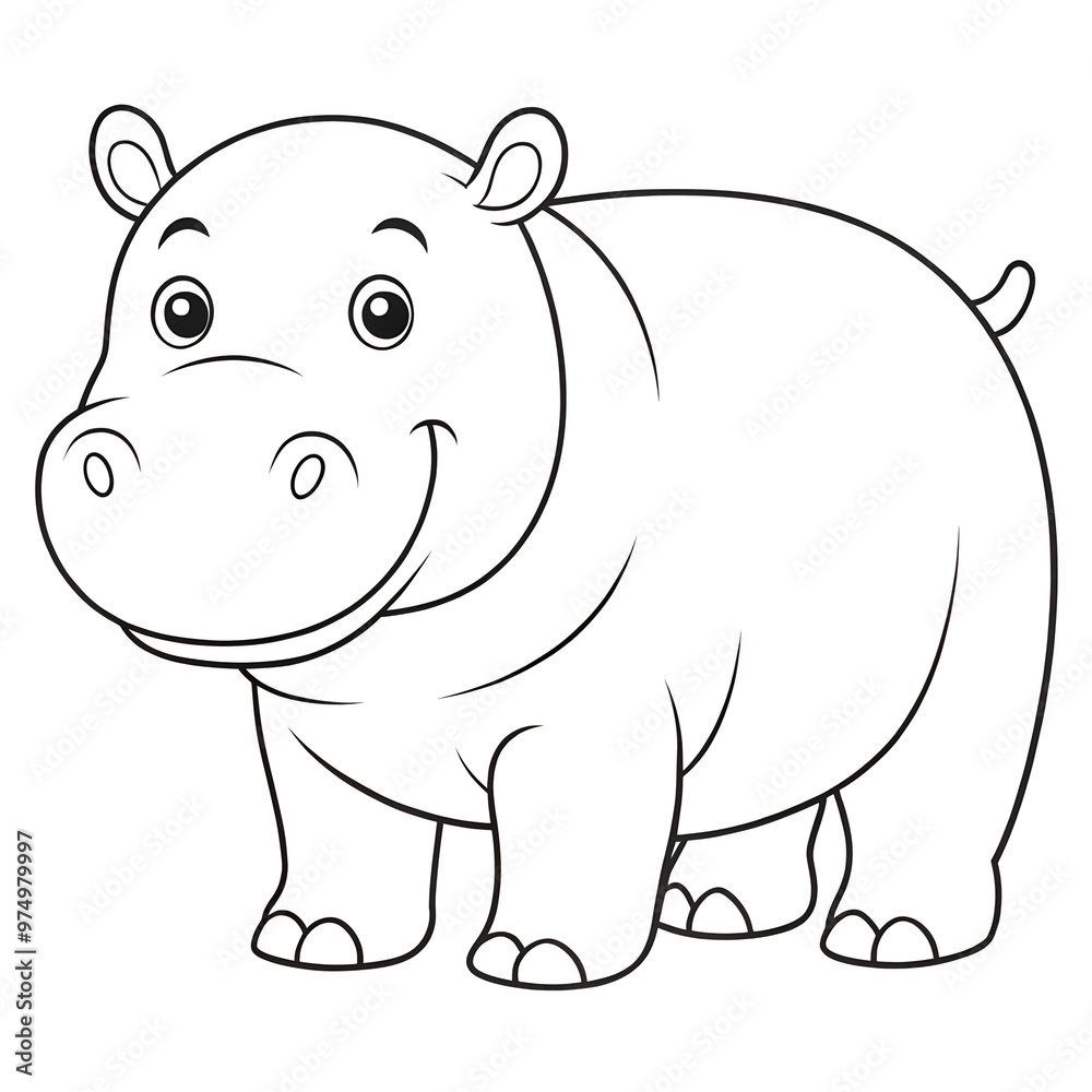 Coloring page with a hippo