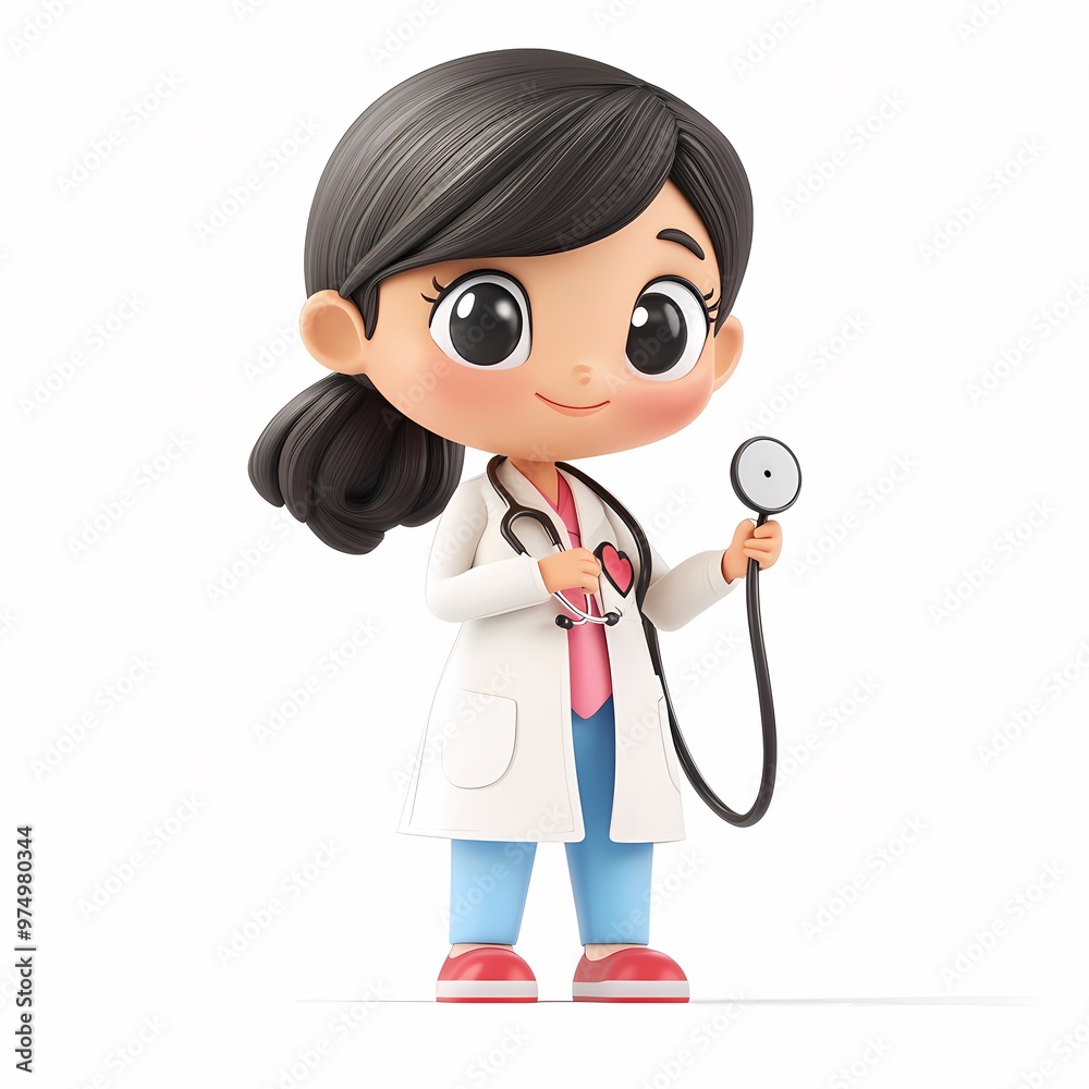 Aspiring Doctor: Adorable 3D Cartoon Girl Embraces a Future in Medicine Aspiring Doctor: Adorable 3D Cartoon Girl Embraces a Future in Medicine