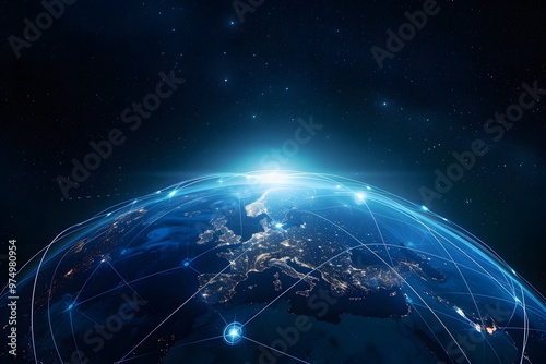 Spectacular Futuristic view of high tech earth planet
