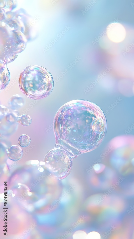Iridescent soap bubbles close-up on pastel background Iridescent soap bubbles close-up on pastel background