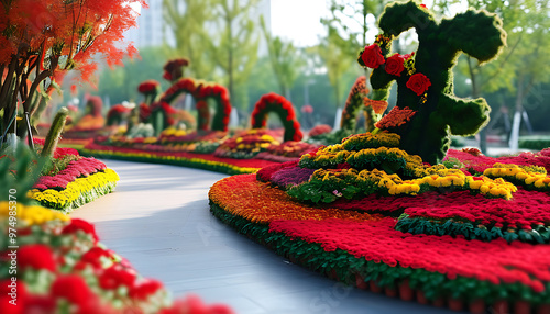 National Day flower bed scenery, wishing the motherland prosperity and success. photo