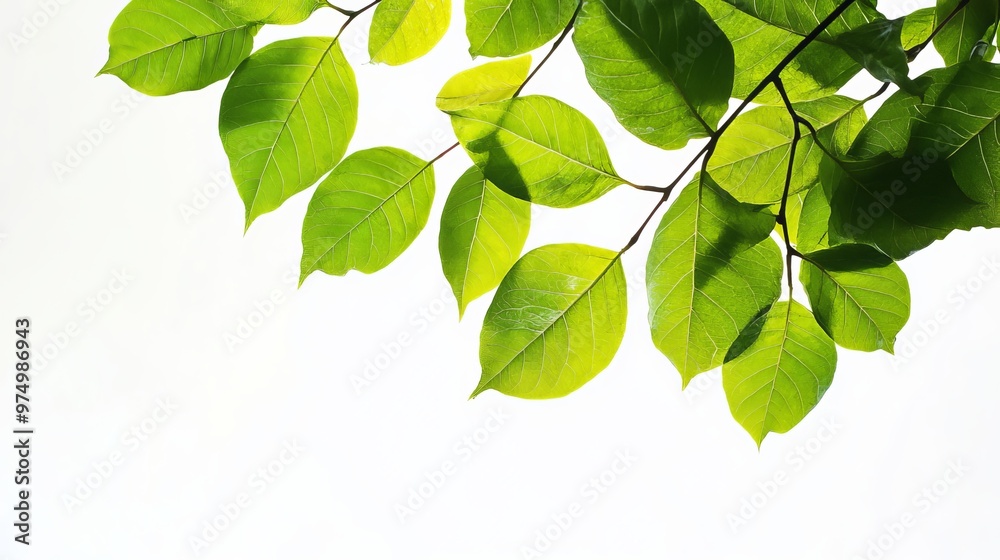 Tree leaves set against a clean white background, emphasizing simplicity and nature Tree leaves set against a clean white background, emphasizing simplicity and nature