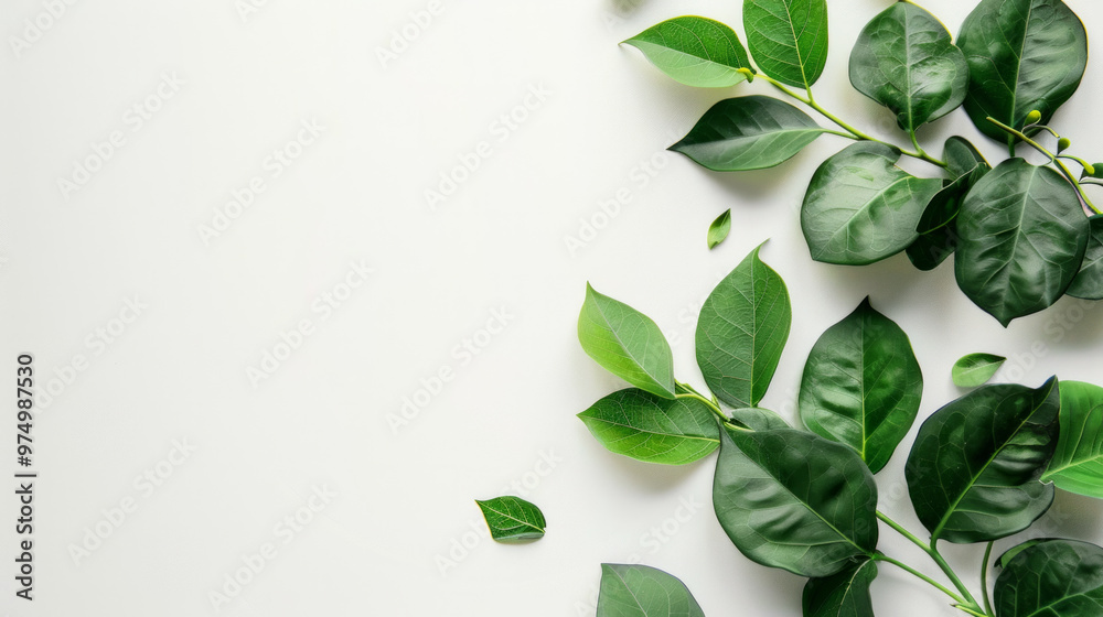 Fresh green leaves on a light background with ample copy space for environmental benefits messaging Fresh green leaves on a light background with ample copy space for environmental benefits messaging